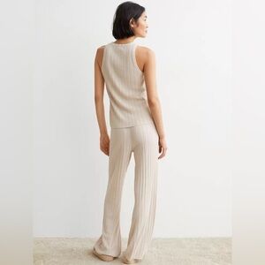 H&M Cream Ribbed Long Tank top/ Straight Leg Jumpsuit Set Sz M